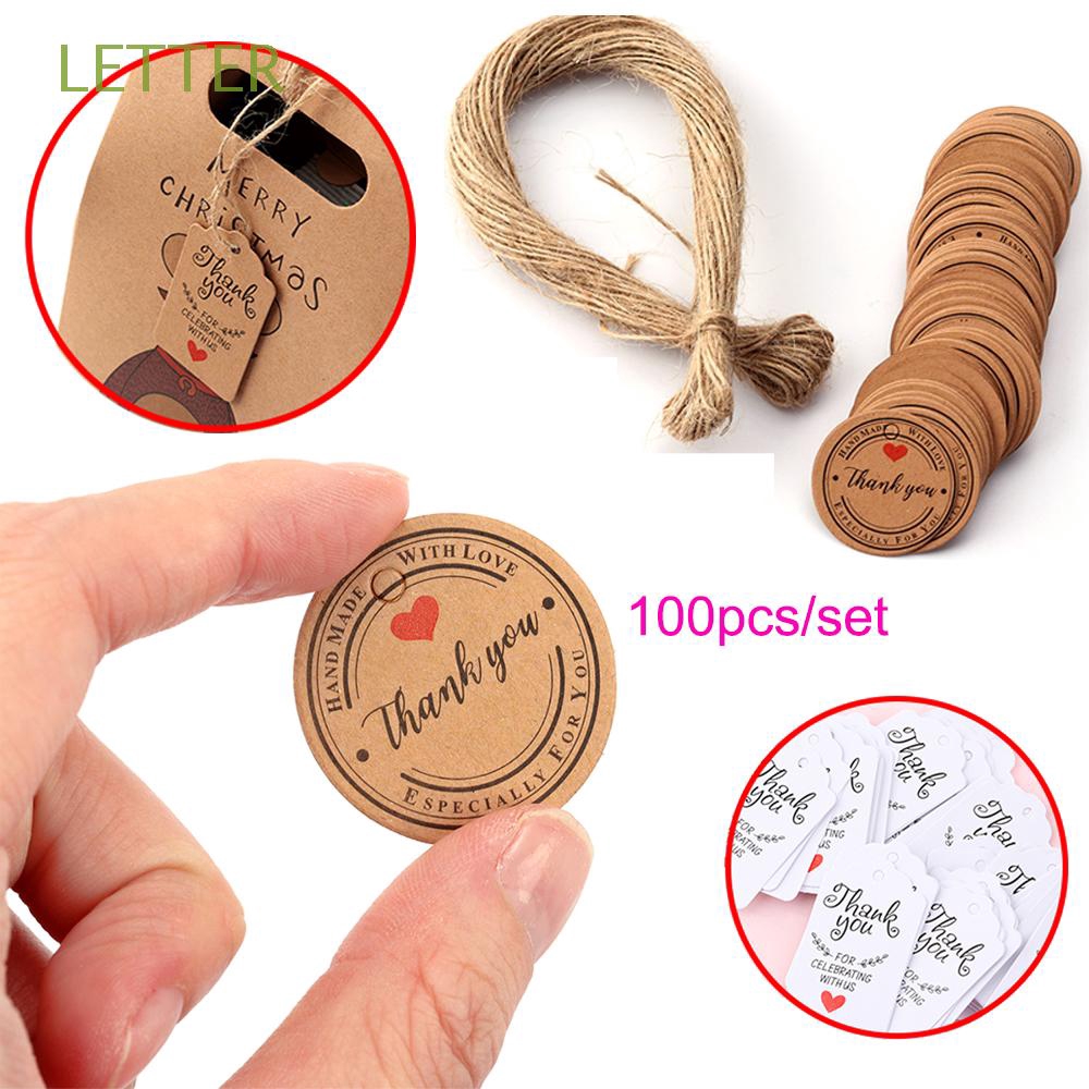 Set 100 thẻ giấy kraft kèm dây 20 mét dùng trang trí hộp quà làm đồ thủ công đa năng