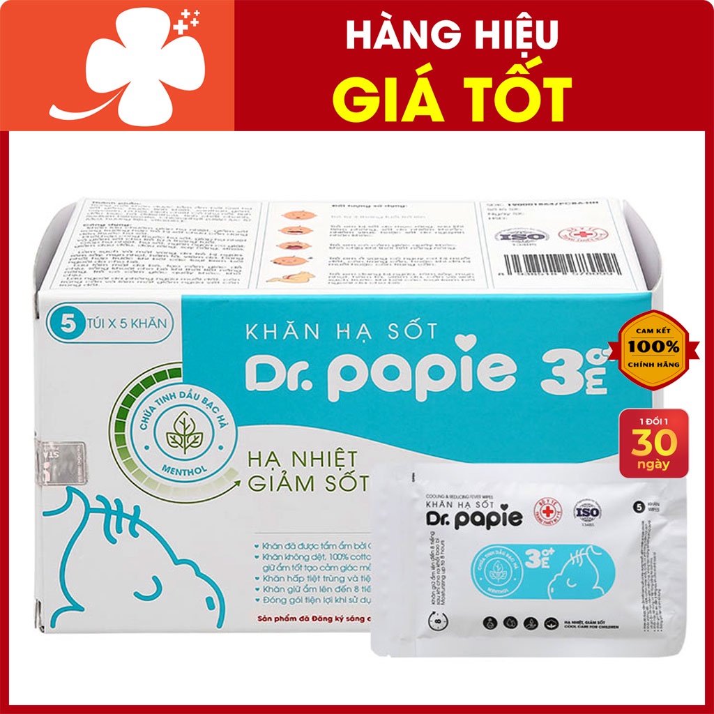 Khăn hạ sốt Dr.papie 3mo+ (3 tháng), giúp hạ nhiệt, hạ sốt, ngăn ngừa co giật