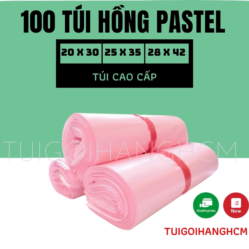 Túi Gói Hàng Các Size 20x30, 25x35, 28x42 Màu Hồng Pastel, Hồng Phấn Cuộn 100 túi - Tuigoihanghcm