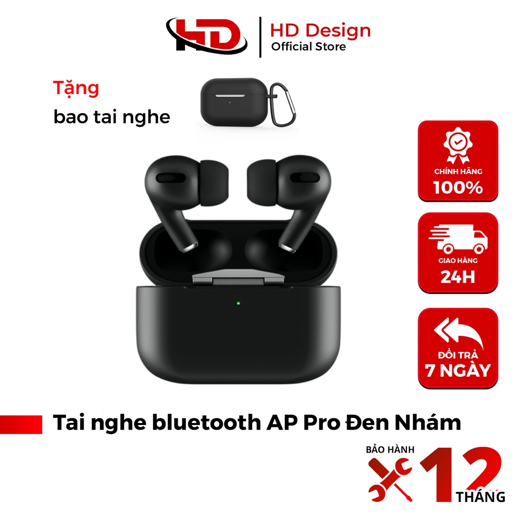 Tai Nghe Không Dây Bluetooth HD DESIGN AP Pro Đen Nhám - Định Vị - Đổi Tên - Sạc Không Dây