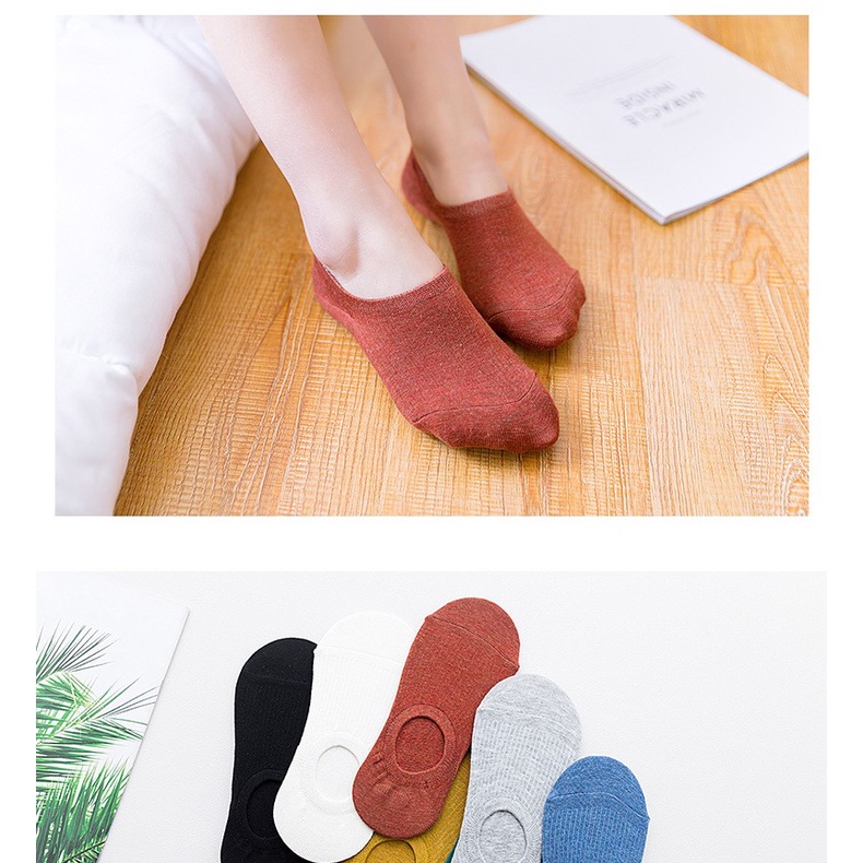 Tất lười cổ ngắn - Tất thuyền Cotton trơn chống trượt cho nữ. Vớ thuyền
