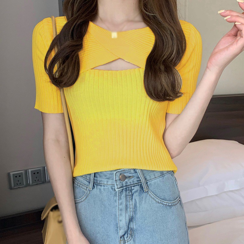 Áo Thun Ngắn Tay Hở Lưng Gợi Cảm Cho Nữ