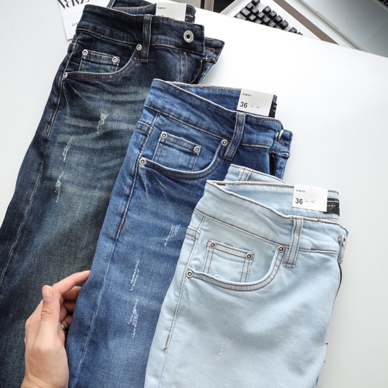 Quần jean nam xuất dư ống ôm co giãn màu xanh  slimfit VNXK xịn