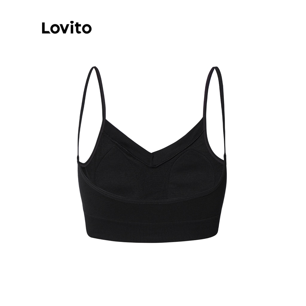 Lovito Thể thao Yoga Thể dục Đệm có thể tháo rời V Dây đeo cổ Mỳ Ý Có độ đàn hồi tốt cho phụ nữ Áo ngực thể thao L34AD031