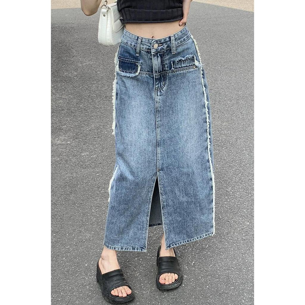 63541 Váy Denim Xẻ Tà Cổ Điển Mùa Hè