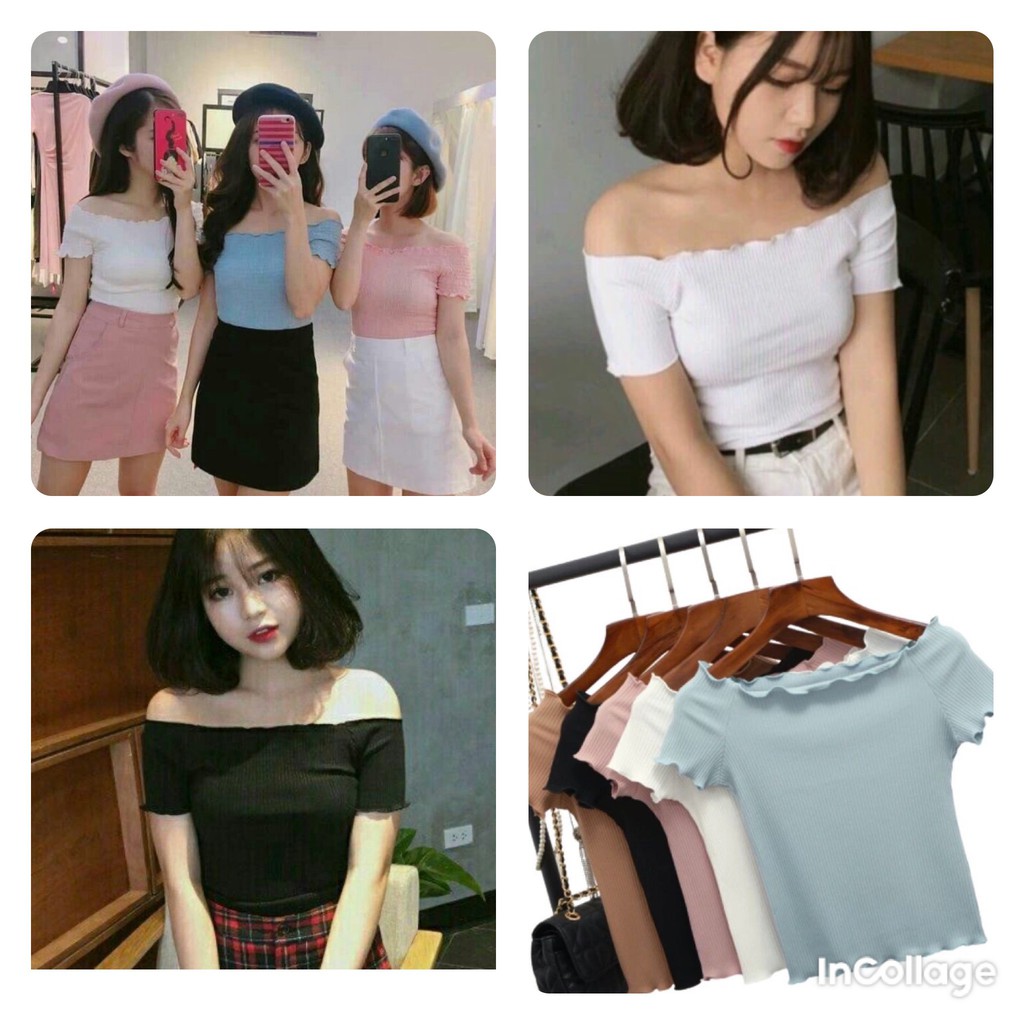 Áo Nữ - Áo Trễ Vai Nữ Thun Gân Tay Ngắn - Thời Trang Nữ AnAn - CRT13