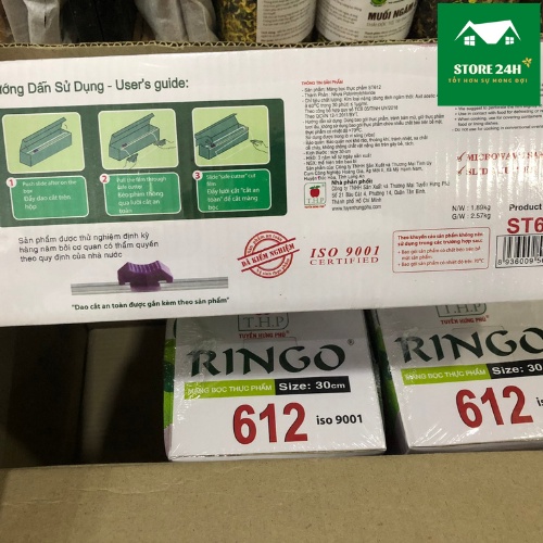 Màng bọc thực phẩm Ringo 612 30cm x 500m, chính hãng công ty, co giãn trong suốt, bám dính dùng được lò vi sóng