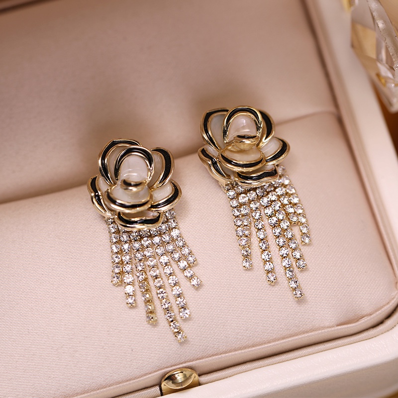 Bông Tai Mạ Bạc 925 Dáng Dài Hình Hoa Trà Thời Trang Phong Cách Hàn Quốc