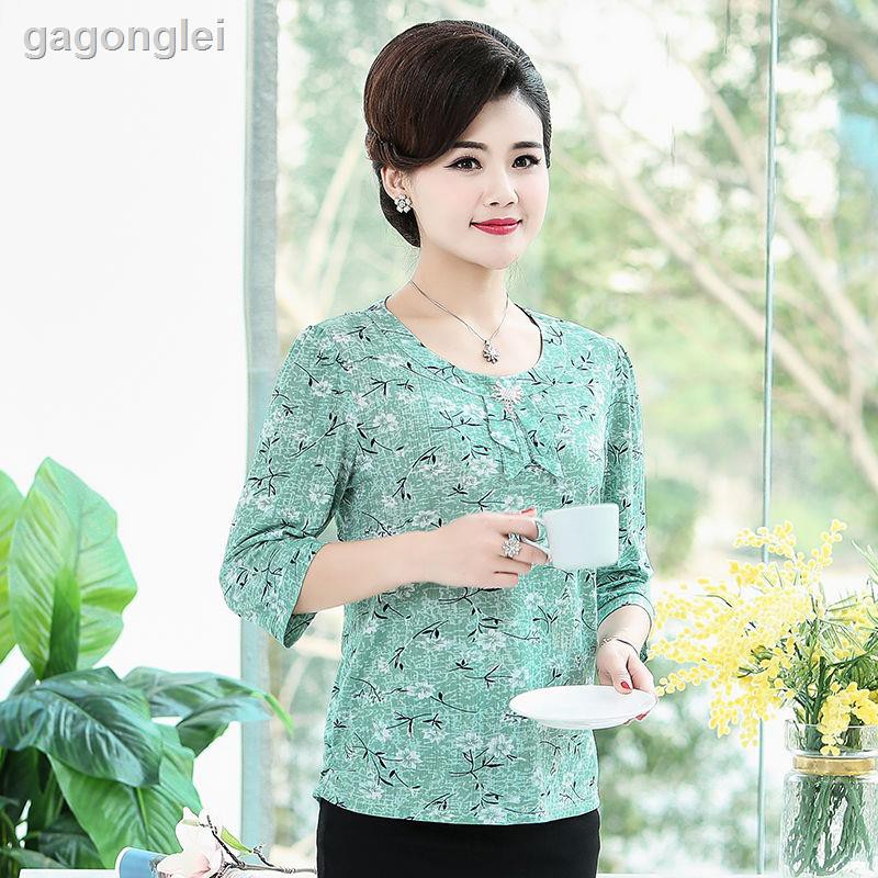 Áo Thun Tay Lửng Thời Trang Xuân Hè Mới Cho Phụ Nữ Trung Niên 40-50 Tuổi