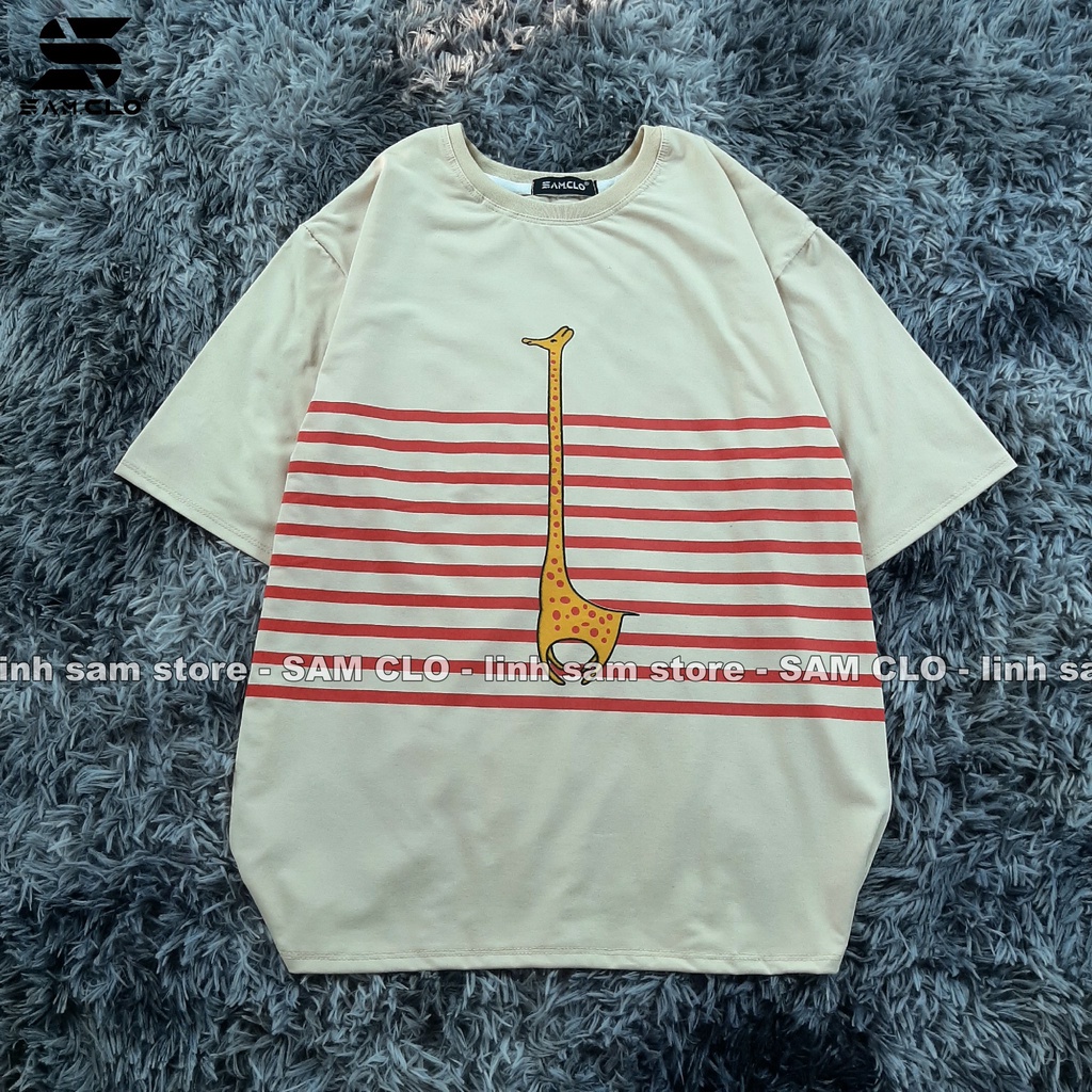 Áo thun tay lỡ nữ freesize phông form rộng dáng Unisex - Ulzzang mặc cặp, nhóm, lớp sọc in hình HƯƠU CAO CỔ