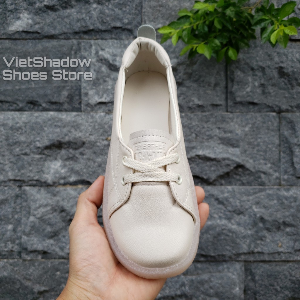 Slip on da nữ - Giày lười da nữ dáng bè - Da 3 màu (be), (trắng) và (đen) | BigBuy360 - bigbuy360.vn