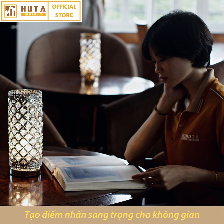 Đèn Ngủ Để Bàn Kiểu Pha Lê HUTA Light For Life PL1 Cao Cấp Điều Chỉnh Độ Sáng, Hình Trụ Sang Trọng