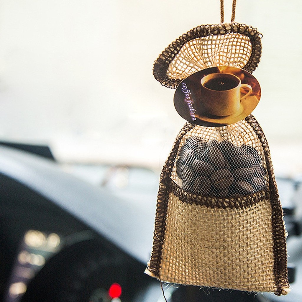 Túi Thơm Khử Mùi Oto Cà Phê - Túi Café Treo Xe Hơi Kèm Lọ Tinh Dầu, Khử Mùi Hiệu Quả, An Toàn Khi Đi Xe Hơi