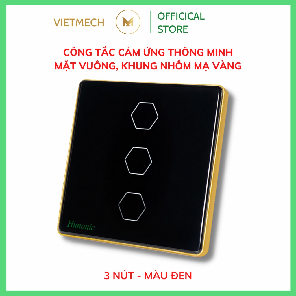 Công Tắc Cảm Ứng Thông Minh Mặt Vuông Điều Khiển Từ Xa Qua Điện Thoại | Viền Vàng | Công tắc 1 Nút, 2 Nút, 3 Nút, 4 Nút