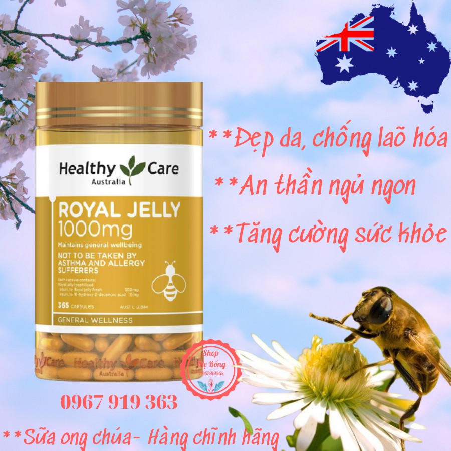 [HÀNG CHÍNH HÃNG] Sữa ong chúa Healthy Care Royal Jelly 1000 365 viên, Đẹp da, Chống lão hóa, Cân bằng nội tiết tố nữ