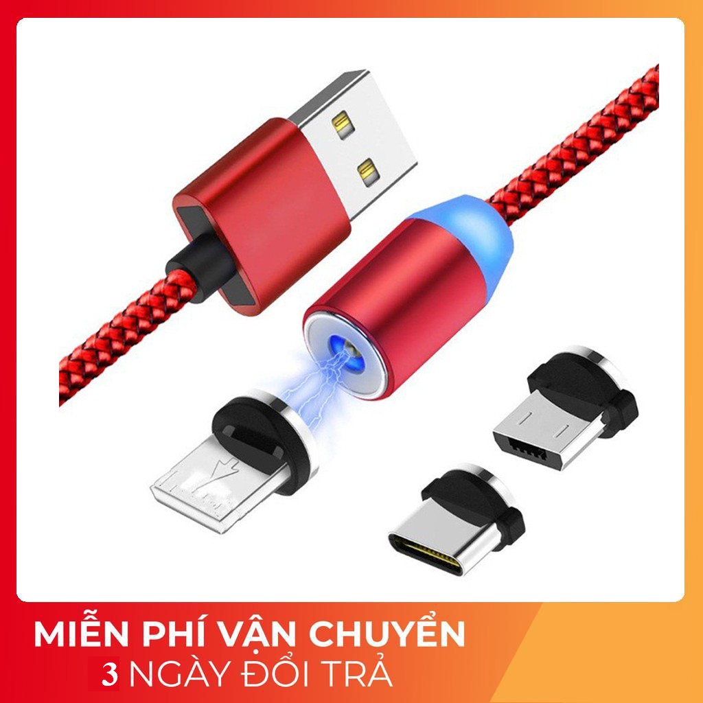 Sạc nam châm 3 đầu chân Micro usb, chân Type C, chân iphone