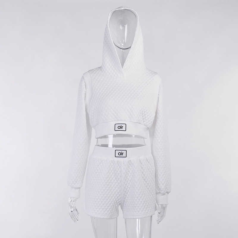 Bộ Áo Hoodie Dài Tay Dáng Rộng + Quần Short Lưng Cao In Chữ Thời Trang Cho Nữ