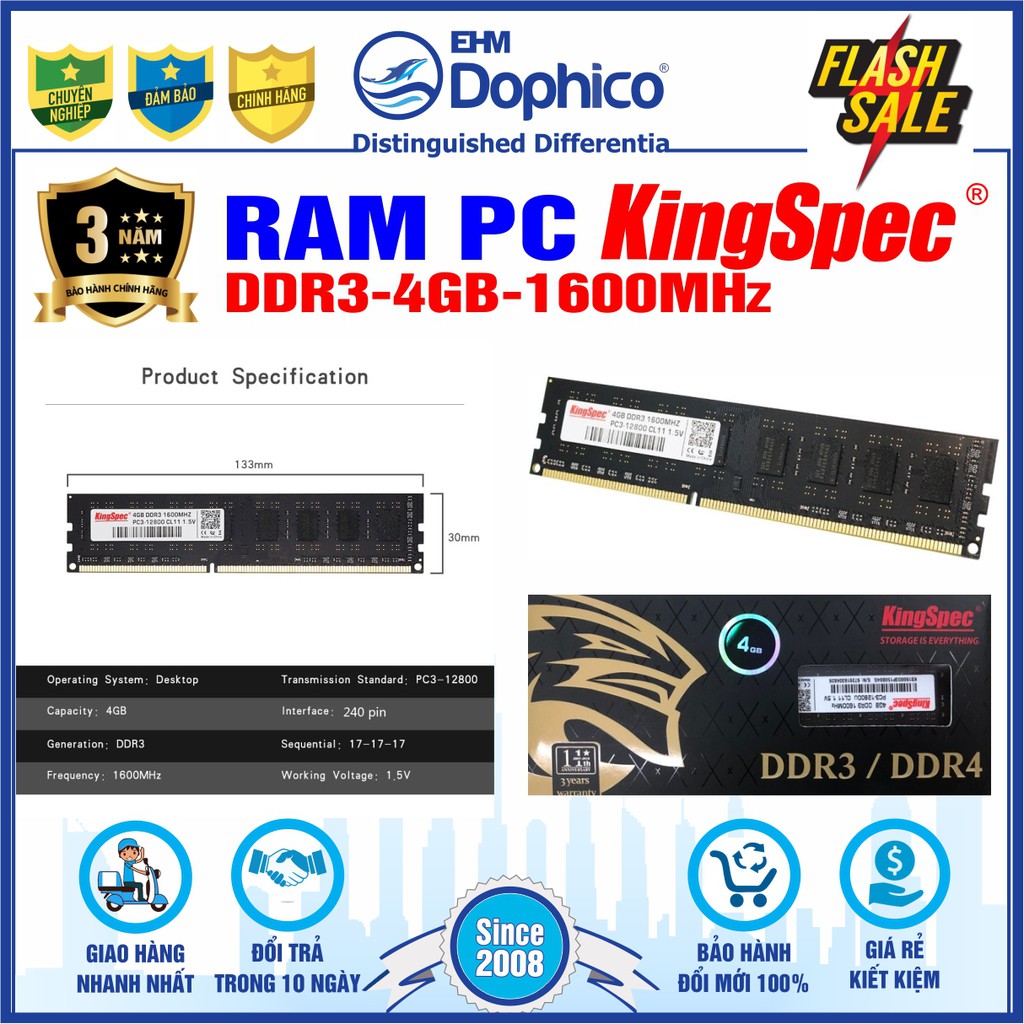 Ram PC KingSpec DDR3-4GB-1600MHz – CHÍNH HÃNG KingSpec – Bảo hành 3 năm