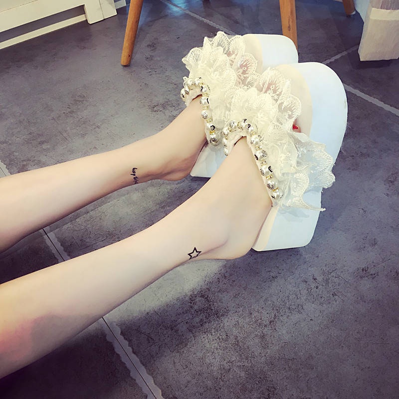Dép Sandal Đế Xuồng Mềm Mại Phối Ren Dành Cho Nữ