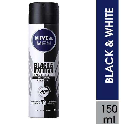 Xịt khử mùi Nivea Men Invisible For Black &amp; White - Giảm vết ố vàng - Chai 150ml