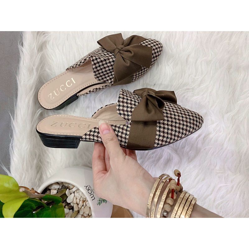  giầy sục nơ vải kẻ mẫu mới hót siêu đẹp êm chân