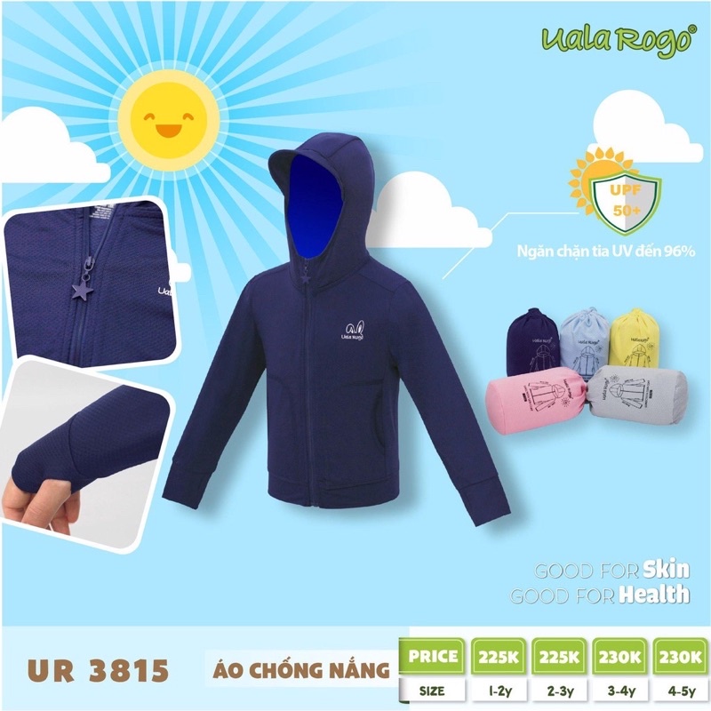 Ualarogo áo khoác chống tia UV 97% có mũ, chùm tay