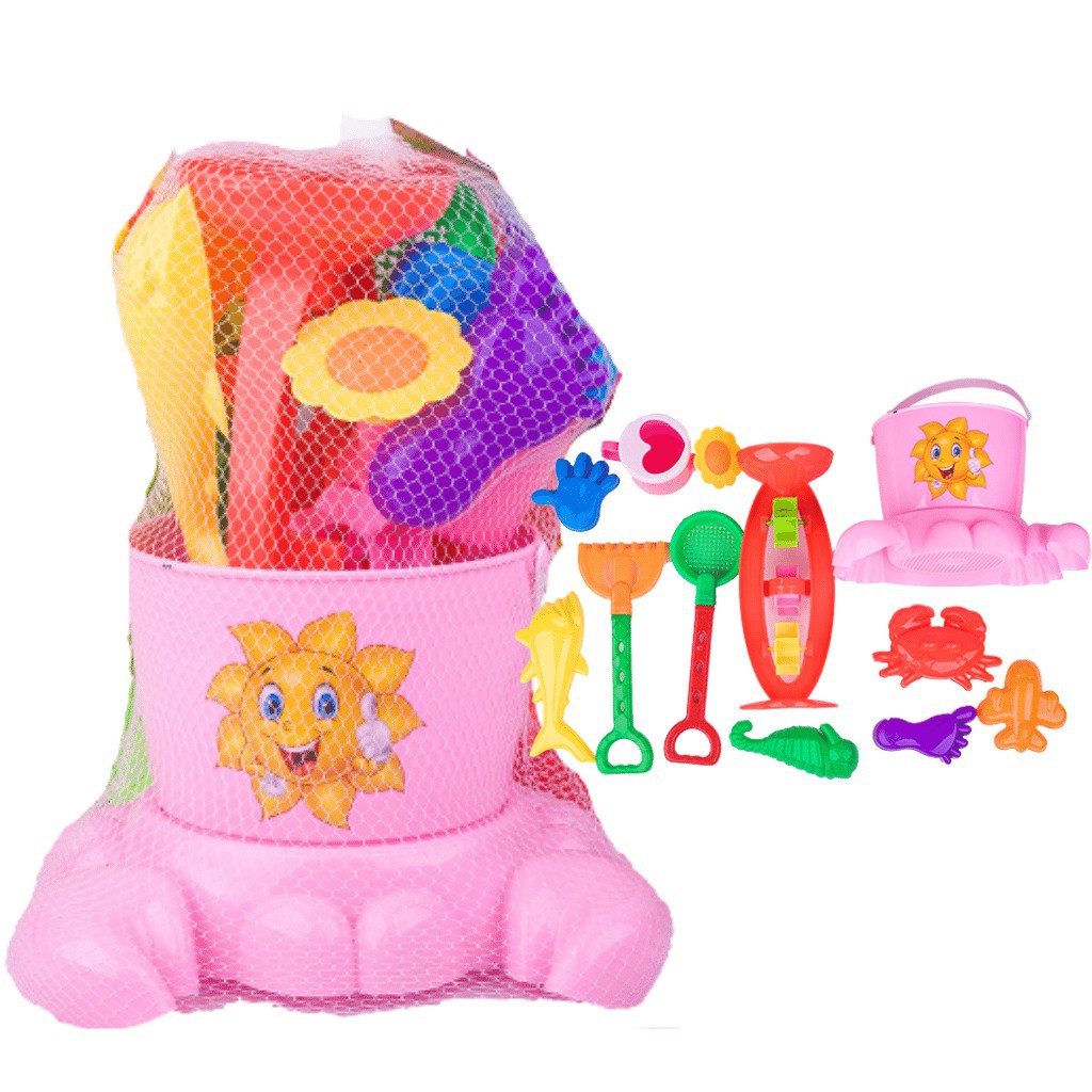 Xô Đi Biển Bạch Tuộc Long Thuy Toys - Lưới xô bạch tuộc nhí đi biển Có thác Cát ,khuôn đúc, dễ thương