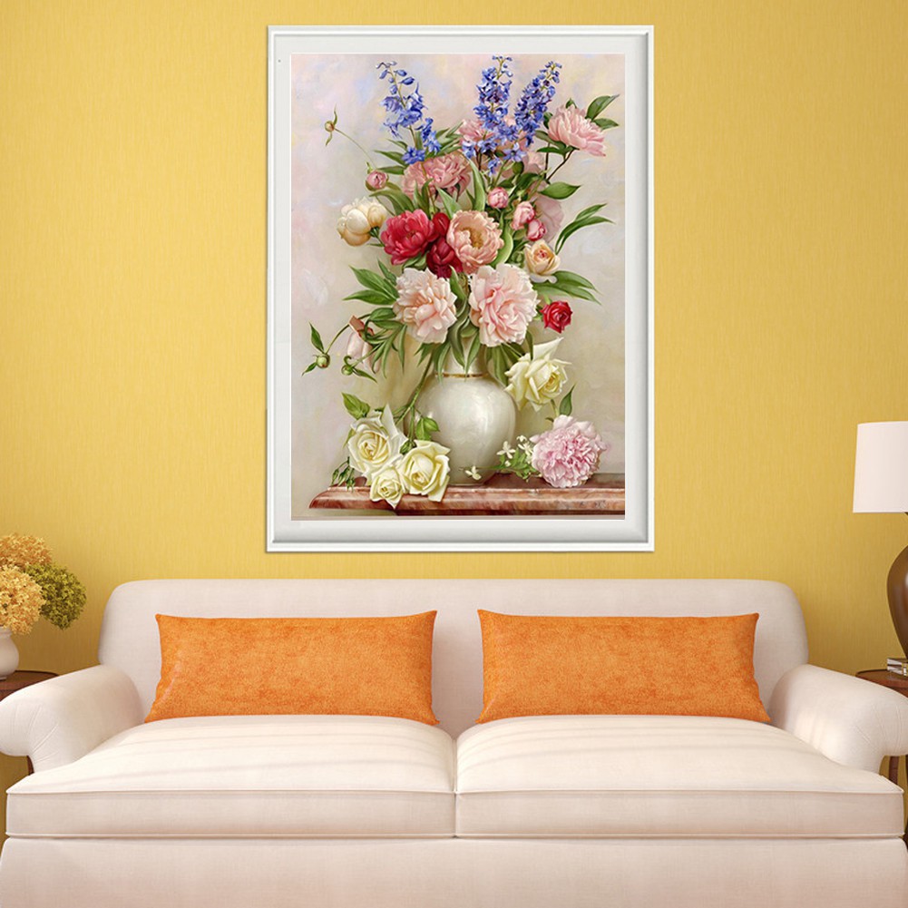 Bộ tranh đính đá 5D hình bình hoa DIY dành cho trang trí nhà cửa