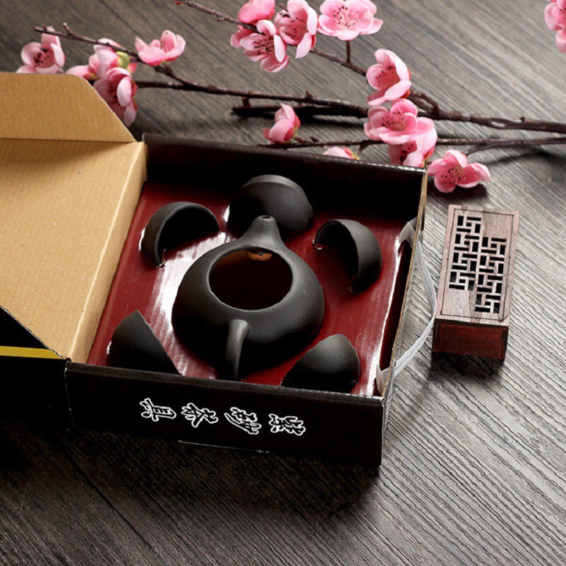 Bộ bình trà 4 tách Nhật Bản (màu đen - đỏ), bộ ấm trà, bộ ấm pha trà, bộ bình pha trà, bộ bình trà nhật bản