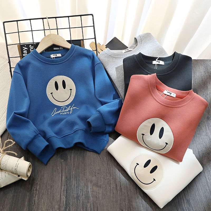 Áo Sweater chui đầu in hình mặt cười thời trang cho bé trai