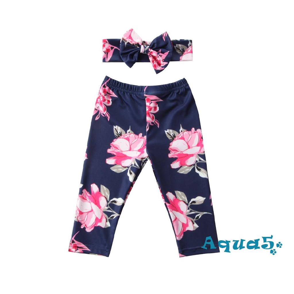 Quần legging họa tiết hoa kèm băng đô nơ xinh xắn dành cho bé gái