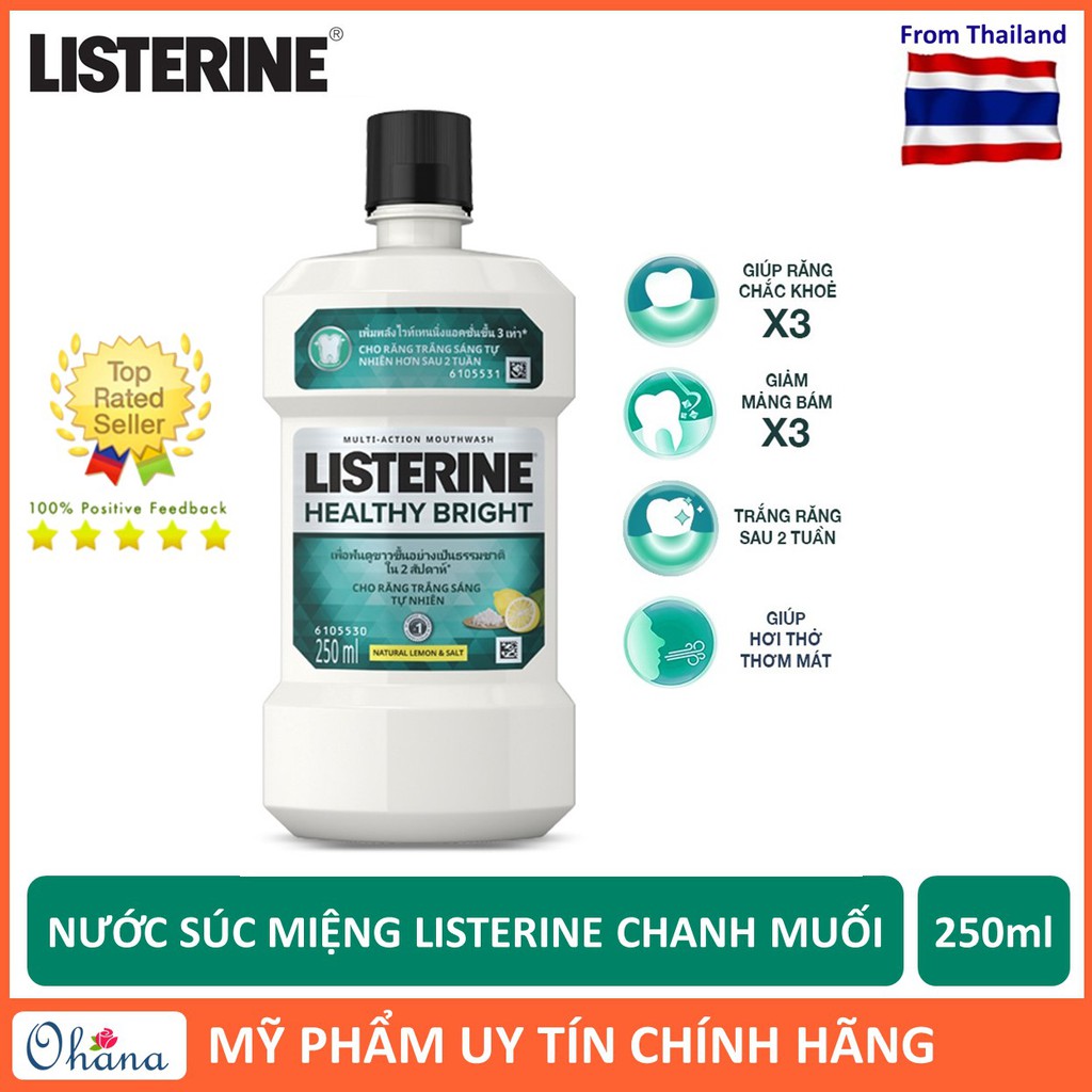 Nước Súc Miệng Trắng Sáng Listerine Healthy Bright Chanh Muối 250ml