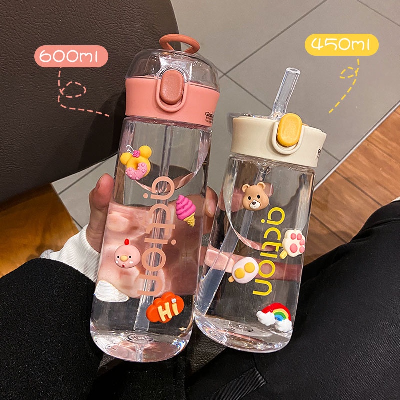 Bình Nước Có Ống Hút Hình 3D Dễ Thương 600ML