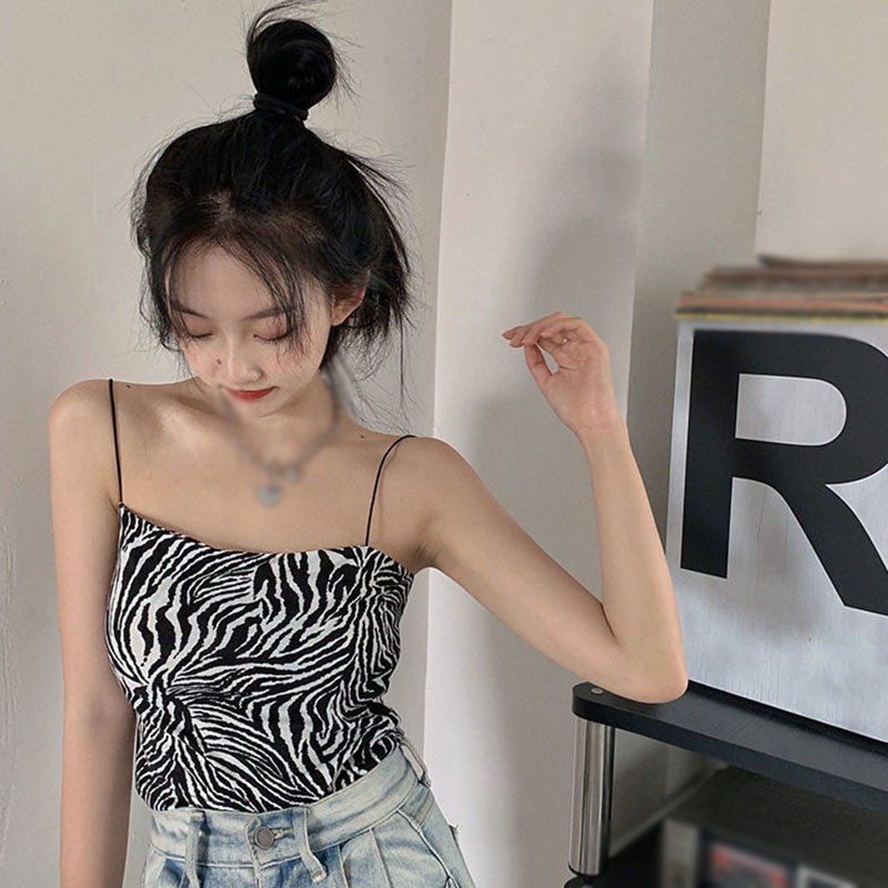 Áo Hai Dây Dáng Ôm Họa Tiết Ngựa Vằn Quyến Rũ Cho Nữ