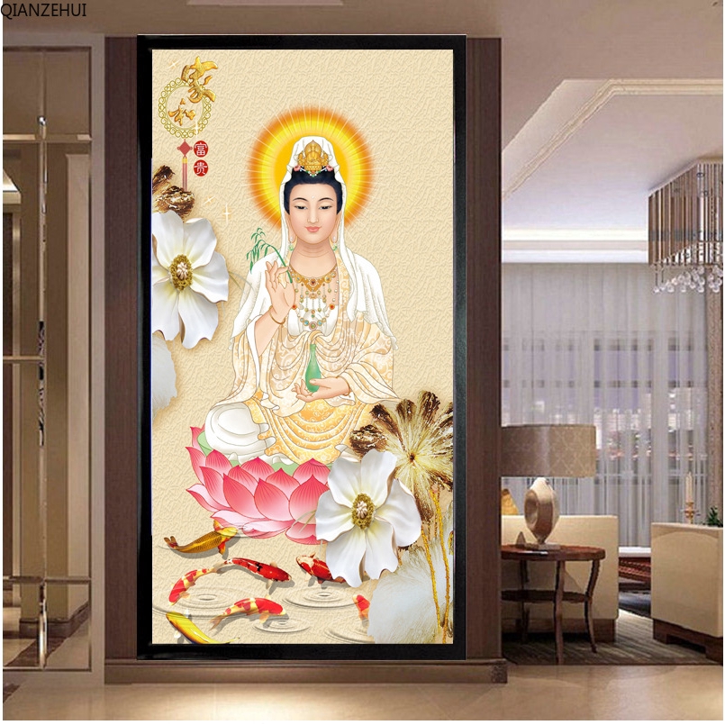 Bộ tranh đính đá tự làm hình tượng phật trang trí tiện dụng