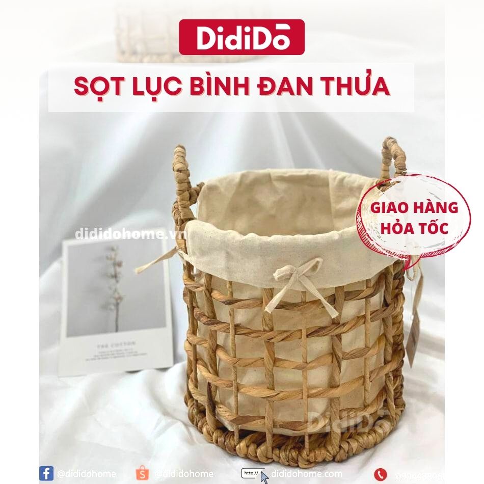 Sọt lục bình đan thưa có vải lót 28cm