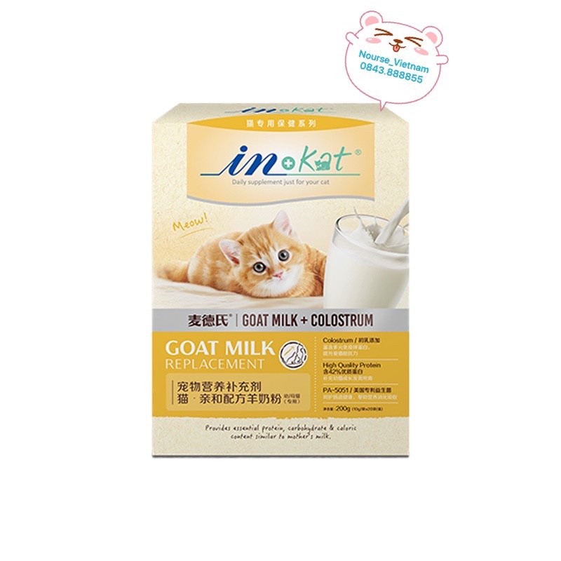 Sữa dê và sữa non Inkat cho mèo sơ sinh thay thế sữa mẹ (200g)