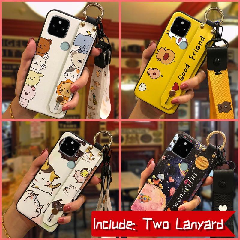 Ốp Lưng Họa Tiết Hoạt Hình Đáng Yêu Có Dây Giá Đỡ Cho Google Pixel 5