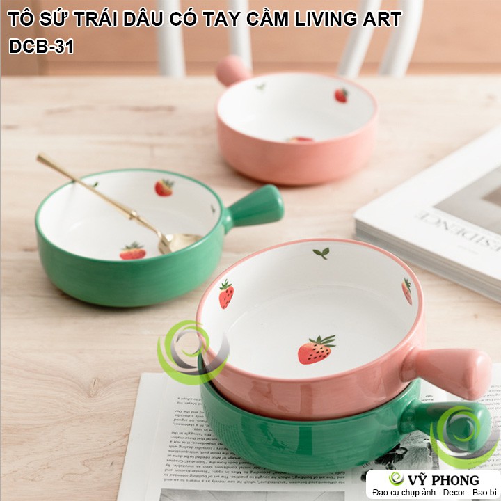 TÔ SỨ HÌNH TRÁI DÂU DỄ THƯƠNG CÓ TAY CẦM LIVING ART TRANG TRÍ BẾP CHỤP HÌNH ĐẠO CỤ CHỤP ẢNH SẢN PHẨM INS DCB-31