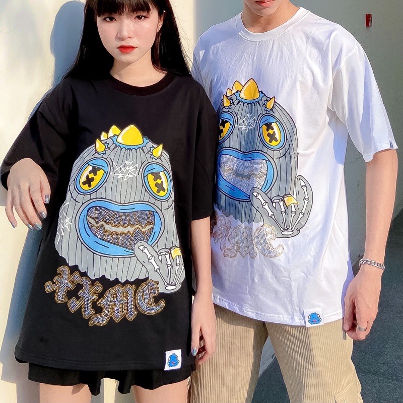 Áo thun nam nữ cotton bling bling đính đá Grillz Tee XXME - Trắng / Đen