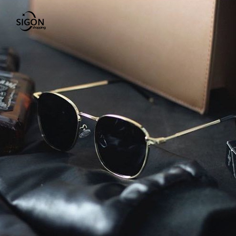 Kính Mát Phân Cực Gọng Kim Loại Vuông Mềm Chống Tia UV Phong Cách Retro