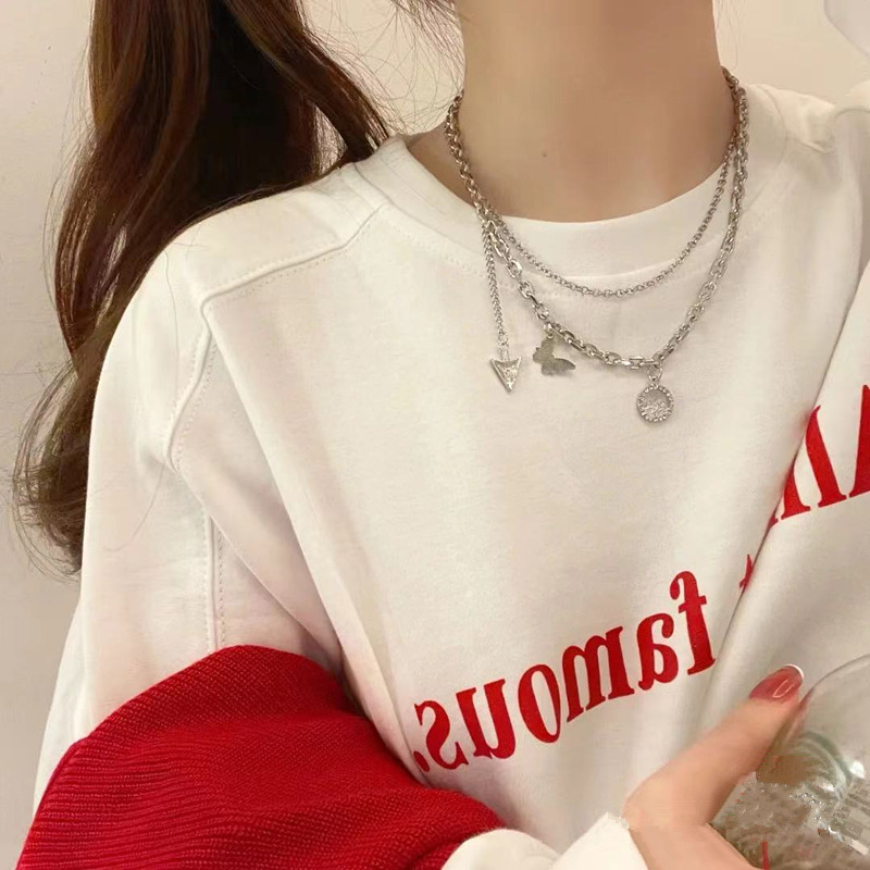 Dây chuyền thiết kế hai lớp mặt hình bướm giọt nước phong cách Hàn Quốc hip hop