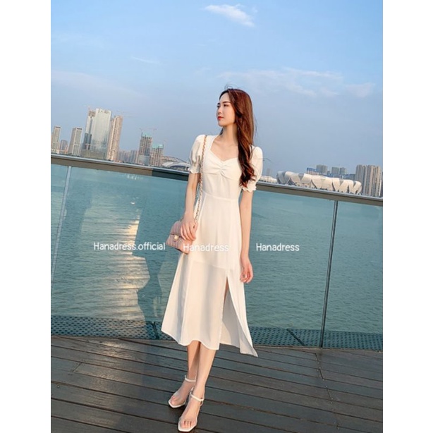 Đầm midi tay bo xẻ tà 3 màu siêu tôn dáng , váy dự tiệc , maxi đi chơi thời trang by hanadress