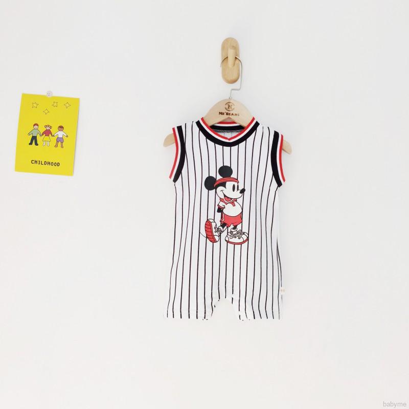 Áo Liền Quần Ngắn Tay In Hình Chuột Mickey Đáng Yêu Cho Bé