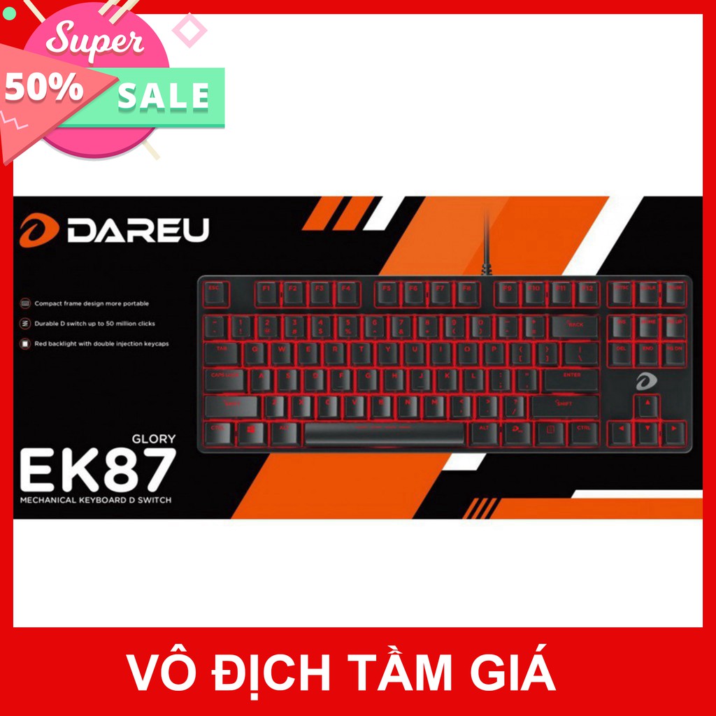 Bàn phím cơ Dareu EK87 - Mã cũ DK87 - Đèn led màu đỏ - Thay được keycap - Bảo hành 24 tháng - Lỗi 1 đổi 1