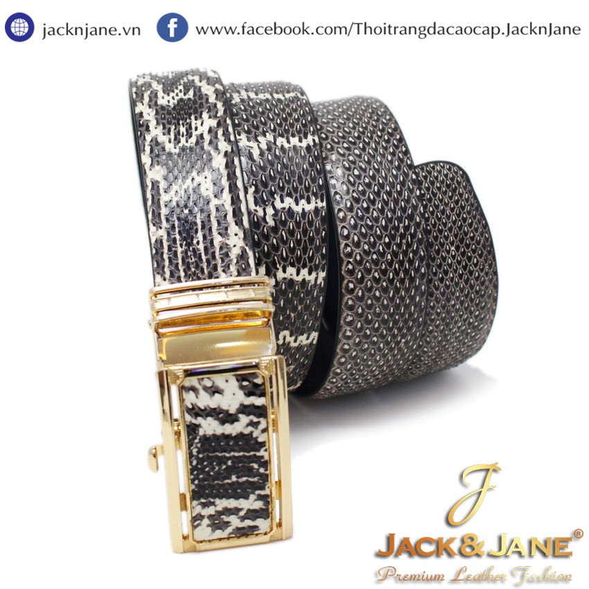 DÂY NỊT NAM DA RẮN CAO CẤP JACK&JANE CÓ KHÓA BỌC DA