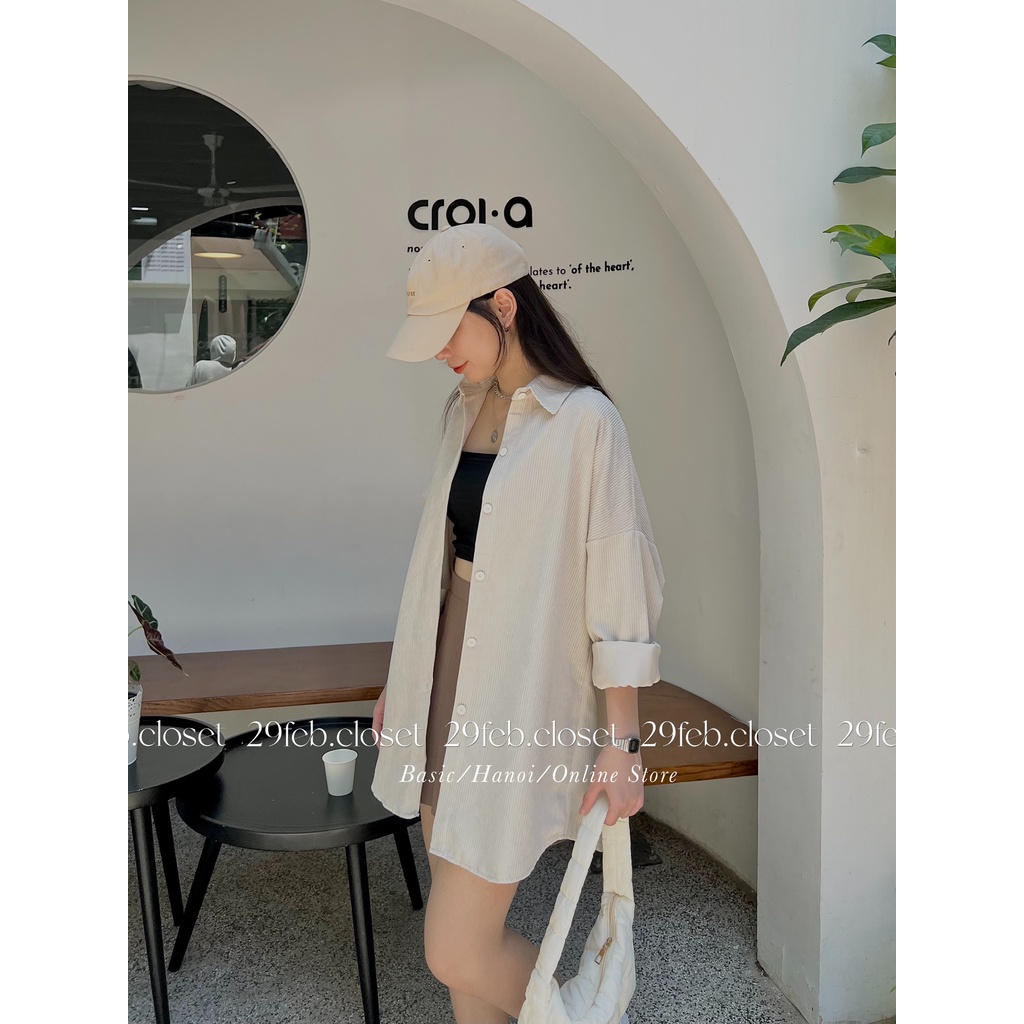 [Ảnh thật/Video] Áo sơ mi nhung tăm oversize dài tay - 29feb.closet - A75