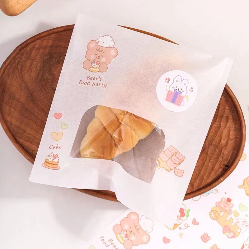 Set 140 tick dán hoạ tiết bear cake cute, tick dán túi giấy hộp nhựa xinh xắn