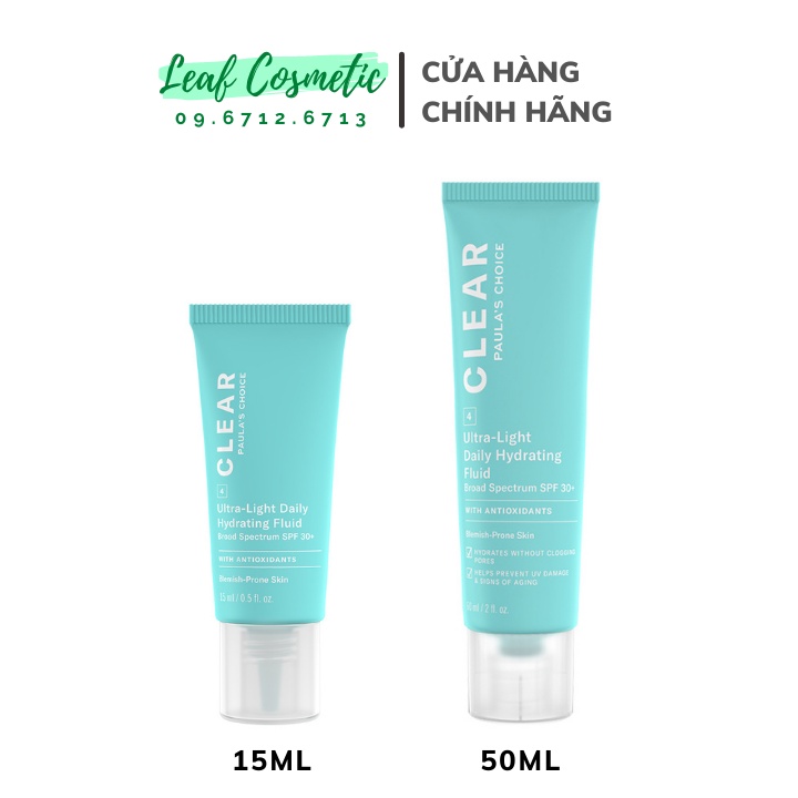 Kem chống nắng dành cho da mụn Paula's Choice Clear Ultra-Light Daily Hydrating Fluid Broad Spectrum SPF 30