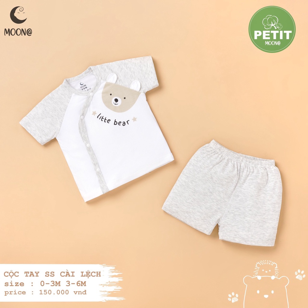 Bộ cộc tay sơ sinh MOON cài lệch vải petit cho bé trai bé gái size 0 6 tháng tuổi
